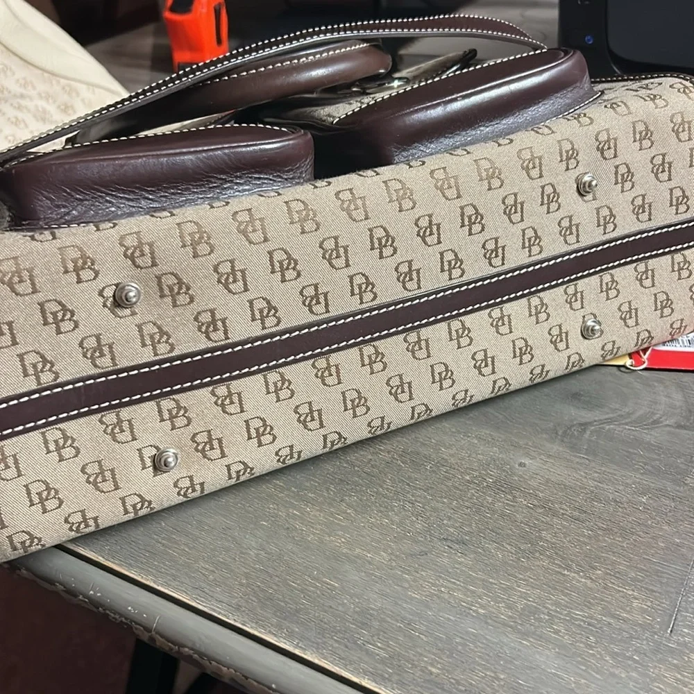 Dooney &‎ Bourke Double Pocket Tote - Signature Monogram Tan & Brown